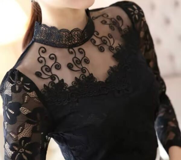 Blusa de Encaje Manga Larga para Dama